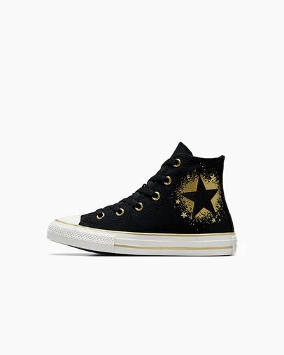 Black / Gold / White Converse Chuck Taylor All Star Gold Stars Kids' Sneakers Canada | C-63490219