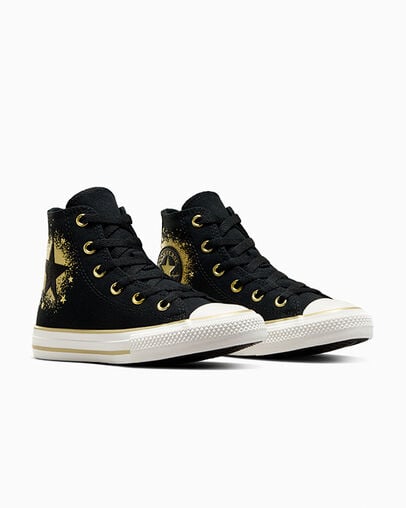 Black / Gold / White Converse Chuck Taylor All Star Gold Stars Kids' Sneakers Canada | C-63490219