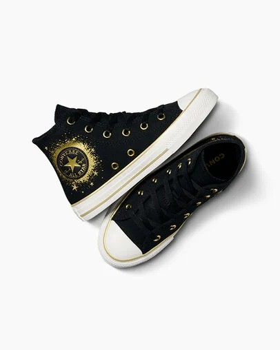 Black / Gold / White Converse Chuck Taylor All Star Gold Stars Kids' Sneakers Canada | C-63490219