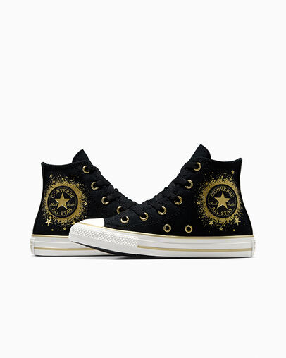 Black / Gold / White Converse Chuck Taylor All Star Gold Stars Kids' Sneakers Canada | C-63490219