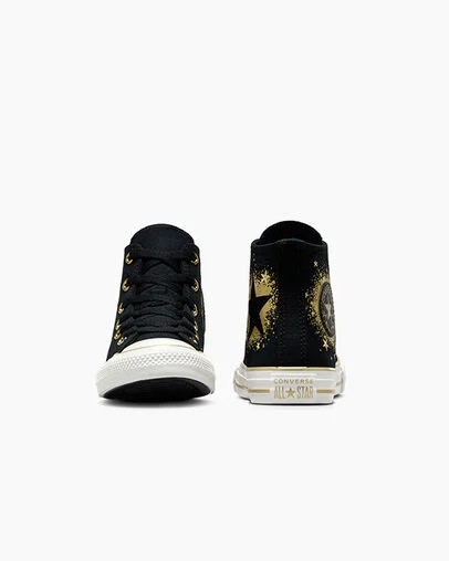 Black / Gold / White Converse Chuck Taylor All Star Gold Stars Kids' Sneakers Canada | C-63490219