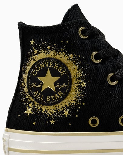 Black / Gold / White Converse Chuck Taylor All Star Gold Stars Kids' Sneakers Canada | C-63490219