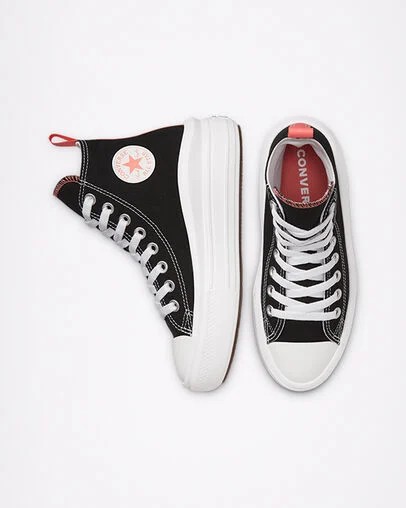 Black / Pink Light Blue / White Converse Chuck Taylor All Star Move Platform Kids' Canvas Shoes Canada | C-92815469