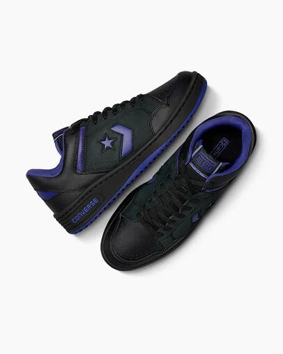 Black / Purple / Black Converse Weapon Leather Women Basketball Shoes Canada | C-32568749