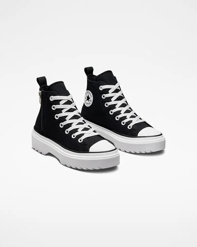Black / White Converse Chuck Taylor All Star Lugged Lift Platform Kids' Canvas Shoes Canada | C-82039479