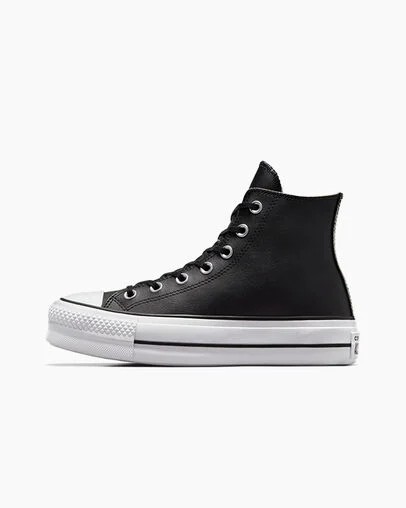 Black / White Converse Chuck Taylor All Star Leather Women Platform Shoes Canada | C-42786159