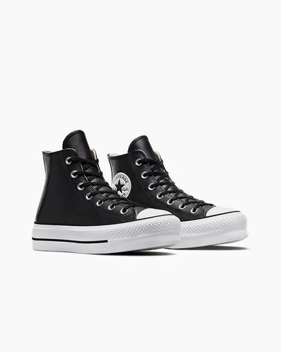 Black / White Converse Chuck Taylor All Star Leather Women Platform Shoes Canada | C-42786159