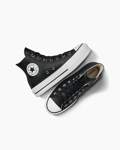 Black / White Converse Chuck Taylor All Star Leather Women Platform Shoes Canada | C-42786159