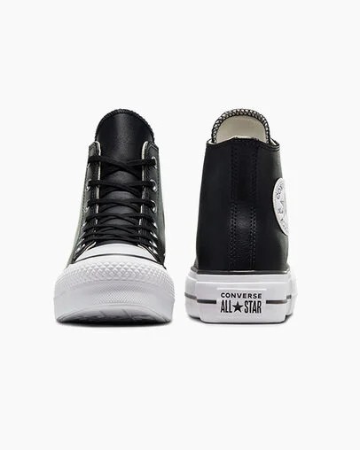 Black / White Converse Chuck Taylor All Star Leather Women Platform Shoes Canada | C-42786159