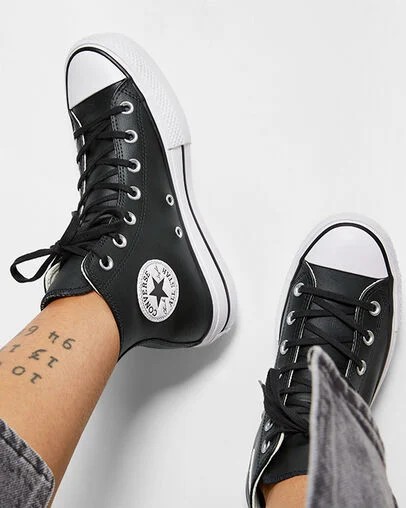 Black / White Converse Chuck Taylor All Star Leather Women Platform Shoes Canada | C-42786159