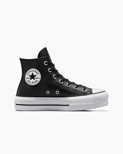 Black / White Converse Chuck Taylor All Star Leather Women Platform Shoes Canada | C-42786159