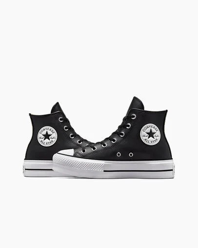 Black / White Converse Chuck Taylor All Star Leather Women Platform Shoes Canada | C-29104659
