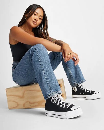 Black / White Converse Chuck Taylor All Star Lift Platform Women Canvas Shoes Canada | C-27164939