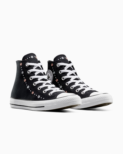 Black / White Converse Chuck Taylor All Star Petite Petals Women Sneakers Canada | C-47650929