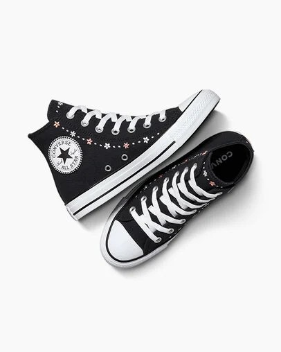 Black / White Converse Chuck Taylor All Star Petite Petals Women Sneakers Canada | C-47650929