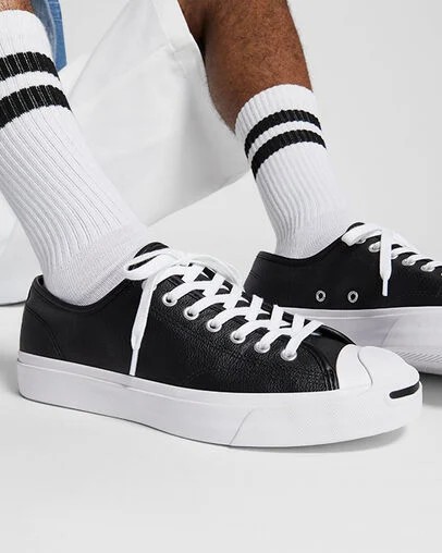 Black / White Converse Jack Purcell Leather Women Tennis Shoes Canada | C-20856139