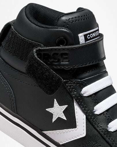 Black / White Converse Pro Blaze Strap Leather Kids' Sneakers Canada | C-96321849