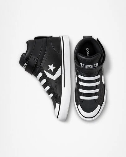 Black / White Converse Pro Blaze Strap Leather Kids' Sneakers Canada | C-96321849