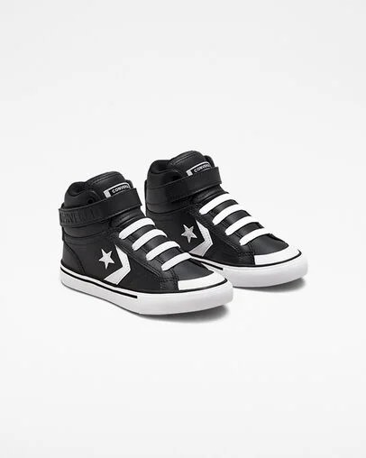Black / White Converse Pro Blaze Strap Leather Kids' Sneakers Canada | C-96321849