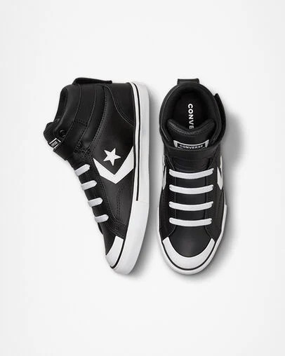 Black / White Converse Pro Blaze Strap Leather Kids' Sneakers Canada | C-54917029