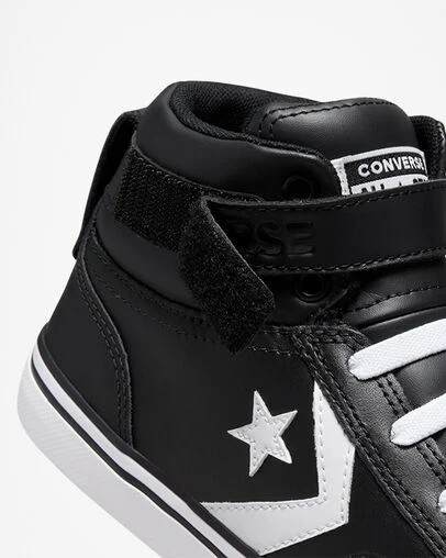 Black / White Converse Pro Blaze Strap Leather Kids' Sneakers Canada | C-54917029