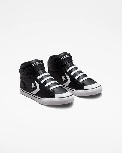 Black / White Converse Pro Blaze Strap Leather Kids' Sneakers Canada | C-24870969