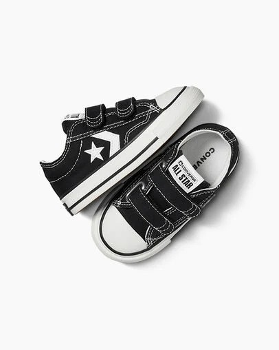 Black / White Converse Star Player 76 Easy-On Kids' Canvas Shoes Canada | C-23167809