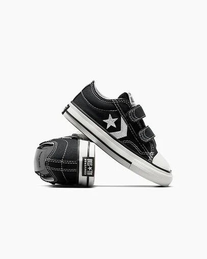 Black / White Converse Star Player 76 Easy-On Kids' Canvas Shoes Canada | C-23167809