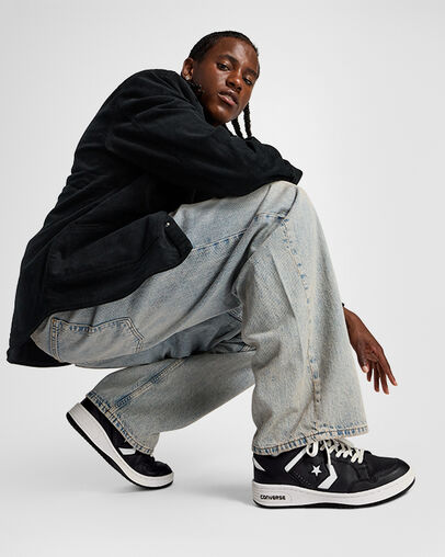 Black / White Converse Weapon Leather Men Basketball Shoes Canada | C-31047629