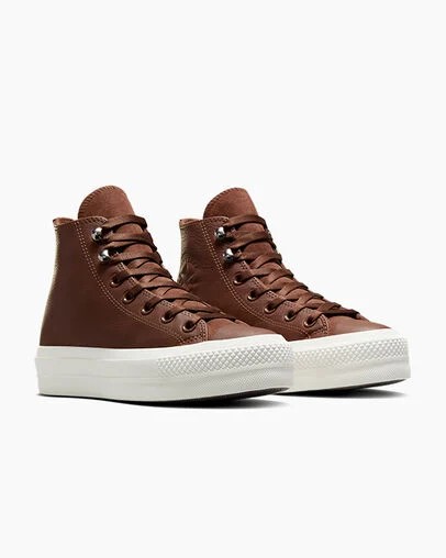 Brown / Black Converse Chuck Taylor All Star Lift Platform Water Repellent Leather Women Boots Canada | C-01467839