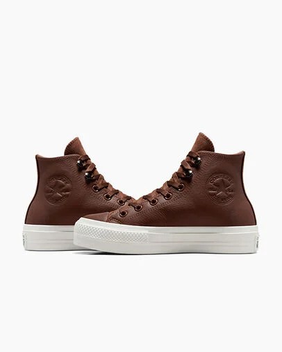 Brown / Black Converse Chuck Taylor All Star Lift Platform Water Repellent Leather Women Boots Canada | C-01467839