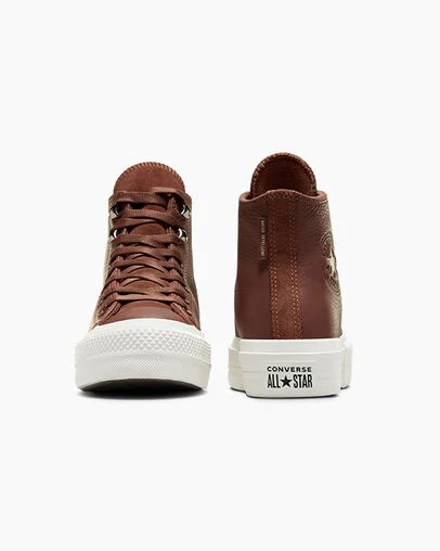 Brown / Black Converse Chuck Taylor All Star Lift Platform Water Repellent Leather Women Boots Canada | C-01467839