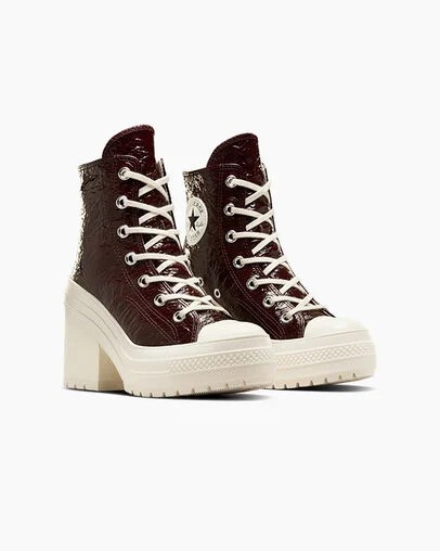 Burgundy / Black Converse Chuck 70 De Luxe Heel Crinkle Leather Women Sneakers Canada | C-17452369