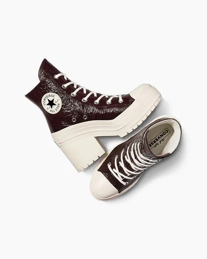 Burgundy / Black Converse Chuck 70 De Luxe Heel Crinkle Leather Women Sneakers Canada | C-17452369