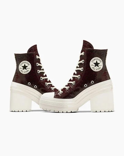 Burgundy / Black Converse Chuck 70 De Luxe Heel Crinkle Leather Women Sneakers Canada | C-17452369