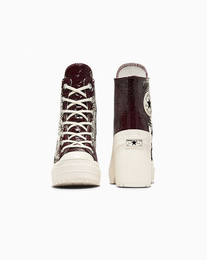 Burgundy / Black Converse Chuck 70 De Luxe Heel Crinkle Leather Women Sneakers Canada | C-17452369