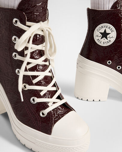 Burgundy / Black Converse Chuck 70 De Luxe Heel Crinkle Leather Women Sneakers Canada | C-17452369
