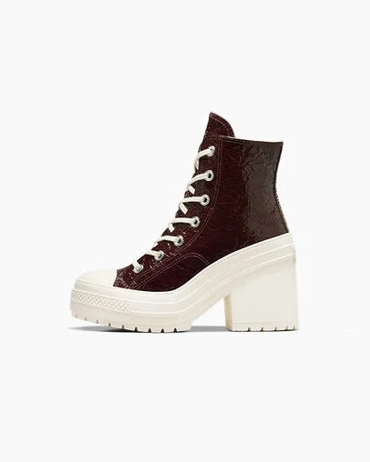 Burgundy / Black Converse Chuck 70 De Luxe Heel Crinkle Leather Women Sneakers Canada | C-17452369