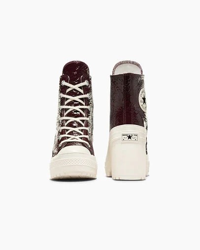 Burgundy / Black Converse Chuck 70 De Luxe Heel Crinkle Leather Women Sneakers Canada | C-27638499