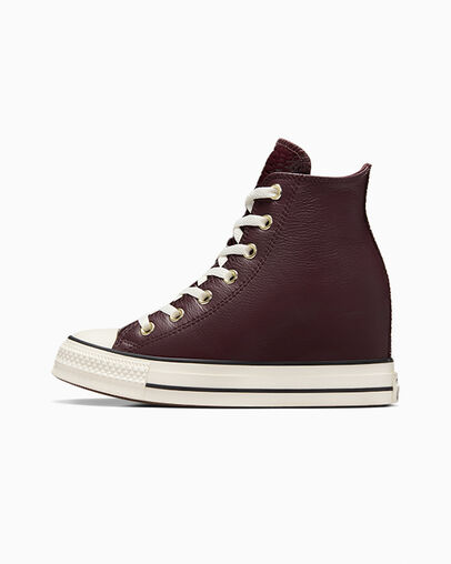 Burgundy / Black Converse Chuck Taylor All Star Classic Wedge Leather Women Sneakers Canada | C-63045289