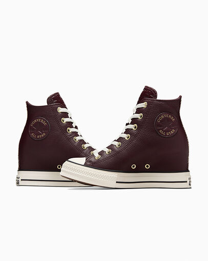 Burgundy / Black Converse Chuck Taylor All Star Classic Wedge Leather Women Sneakers Canada | C-63045289