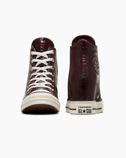 Burgundy / Black Converse Chuck Taylor All Star Classic Wedge Leather Women Sneakers Canada | C-63045289
