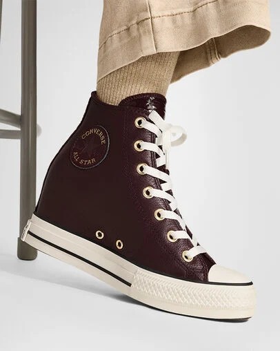 Burgundy / Black Converse Chuck Taylor All Star Classic Wedge Leather Women Sneakers Canada | C-63045289