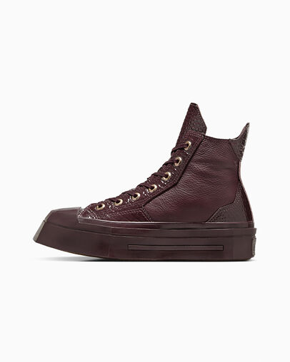 Burgundy / Gold / Black Converse Chuck 70 De Luxe Squared Leather Women Sneakers Canada | C-53170849