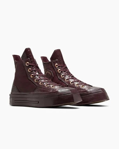 Burgundy / Gold / Black Converse Chuck 70 De Luxe Squared Leather Women Sneakers Canada | C-53170849