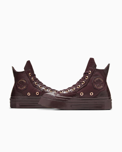 Burgundy / Gold / Black Converse Chuck 70 De Luxe Squared Leather Women Sneakers Canada | C-53170849