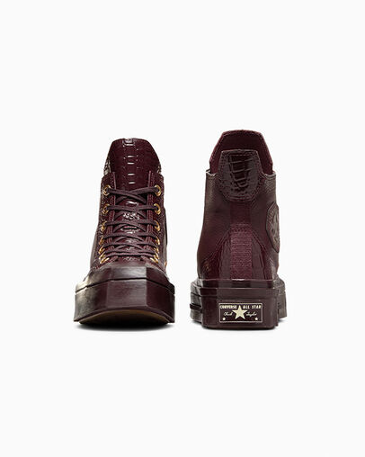 Burgundy / Gold / Black Converse Chuck 70 De Luxe Squared Leather Women Sneakers Canada | C-53170849