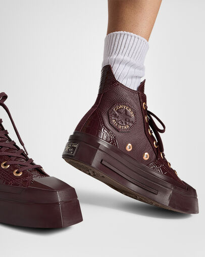 Burgundy / Gold / Black Converse Chuck 70 De Luxe Squared Leather Women Sneakers Canada | C-53170849