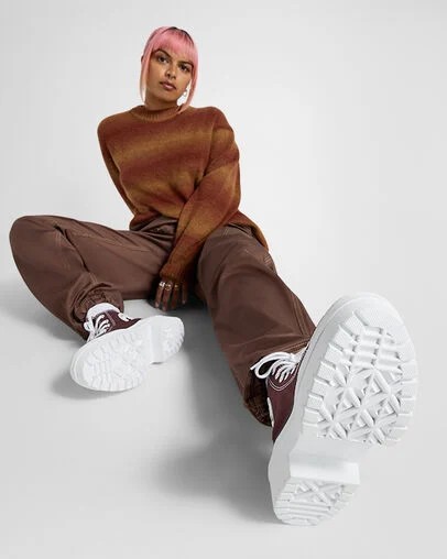 Burgundy / White / Black Converse Chuck Taylor All Star Lugged Heel Platform Women Boots Canada | C-40356179