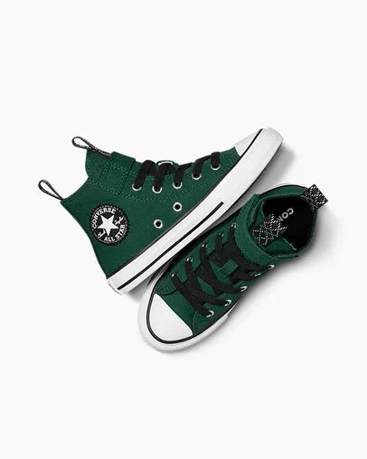 Green / Black / White Converse Chuck Taylor All Star Sporty Easy-On Kids' Sneakers Canada | C-17930529